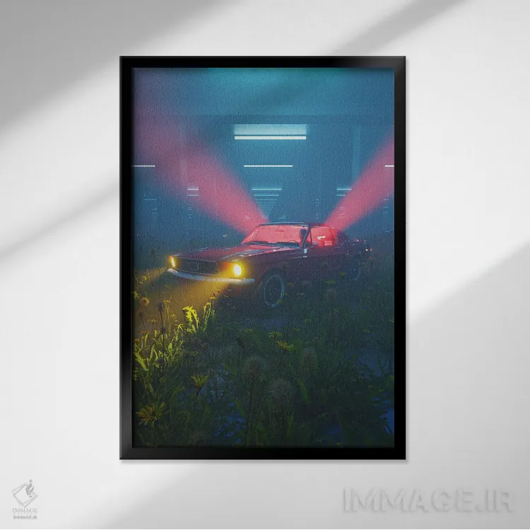 تابلو دکوراتیو گاراژ سبز اثر داوانش آتری - نمای قابدار مشکی