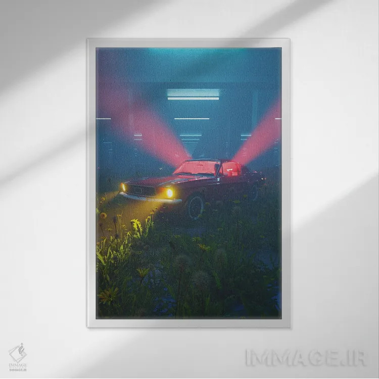 تابلو دکوراتیو گاراژ سبز اثر داوانش آتری - نمای قابدار سفید