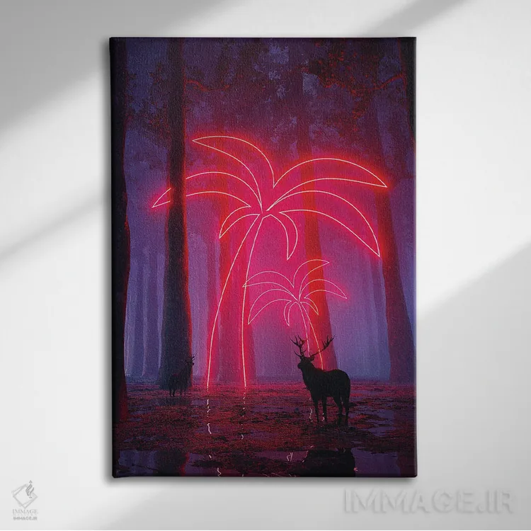 تابلو دکوراتیو درختان نئونی اثر داوانش آتری - نمای روبهرو روی دیوار