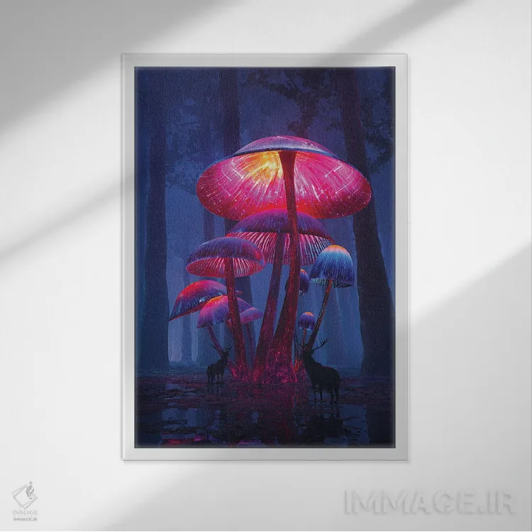 تابلو دکوراتیو قارچ های جادویی اثر داوانش آتری - نمای قابدار سفید