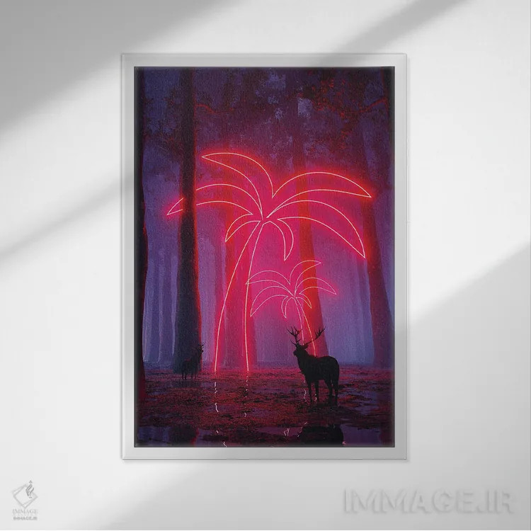 تابلو دکوراتیو درختان نئونی اثر داوانش آتری - نمای قابدار سفید