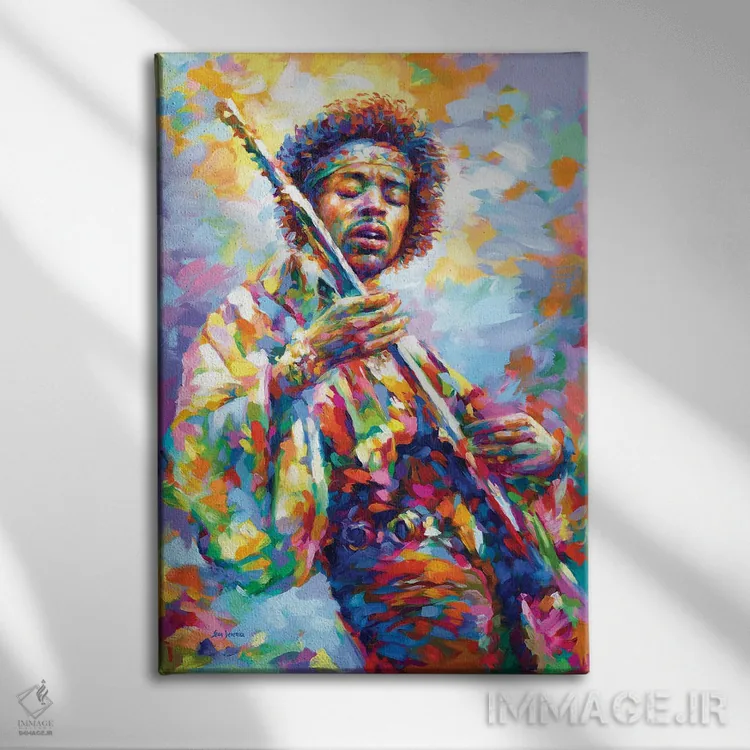 تابلو دکوراتیو جیمی هندریکس اثر لئون دوونیس - نمای روبهرو روی دیوار