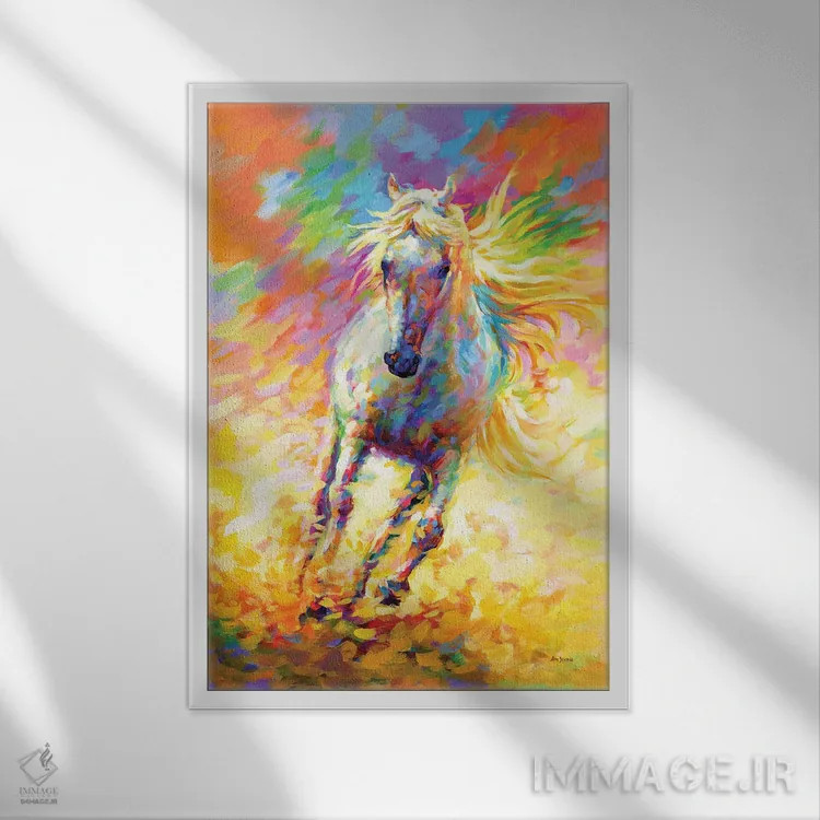 تابلو دکوراتیو اسب طلایی اثر لئون دوونیس - نمای قابدار سفید