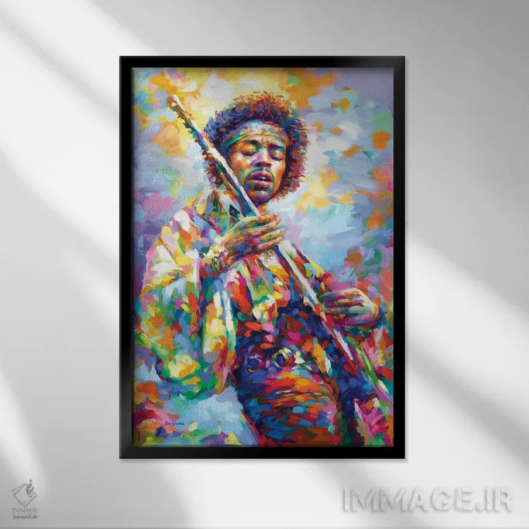 تابلو دکوراتیو جیمی هندریکس اثر لئون دوونیس - نمای قابدار مشکی