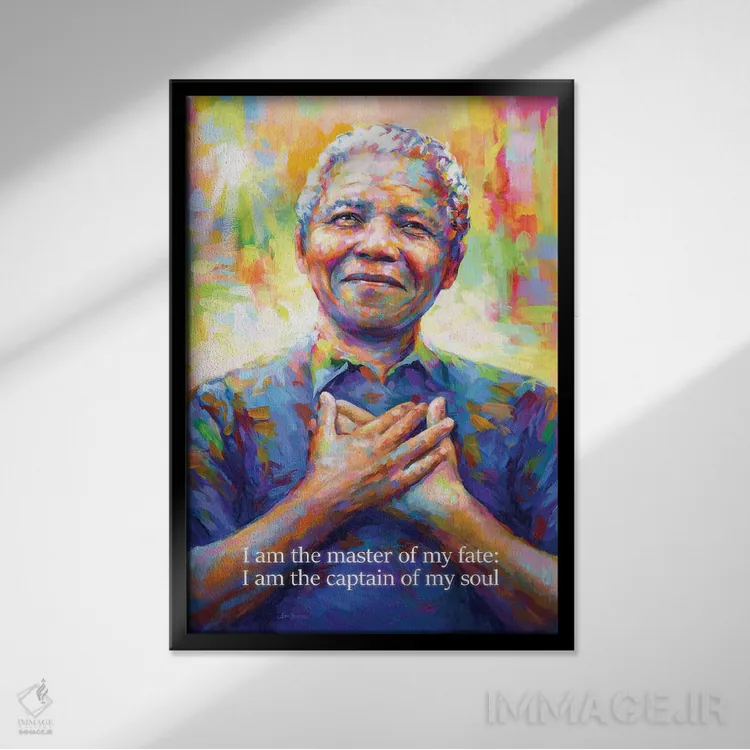 تابلو دکوراتیو نلسون ماندلا ۲ اثر لئون دوونیس - نمای قابدار مشکی