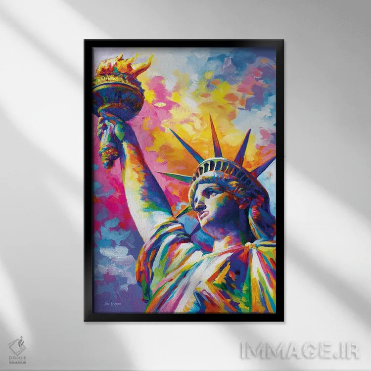 تابلو دکوراتیو New York City,تندیس آزادی، نیویورک اثر لئون دوونیس - نمای قابدار مشکی