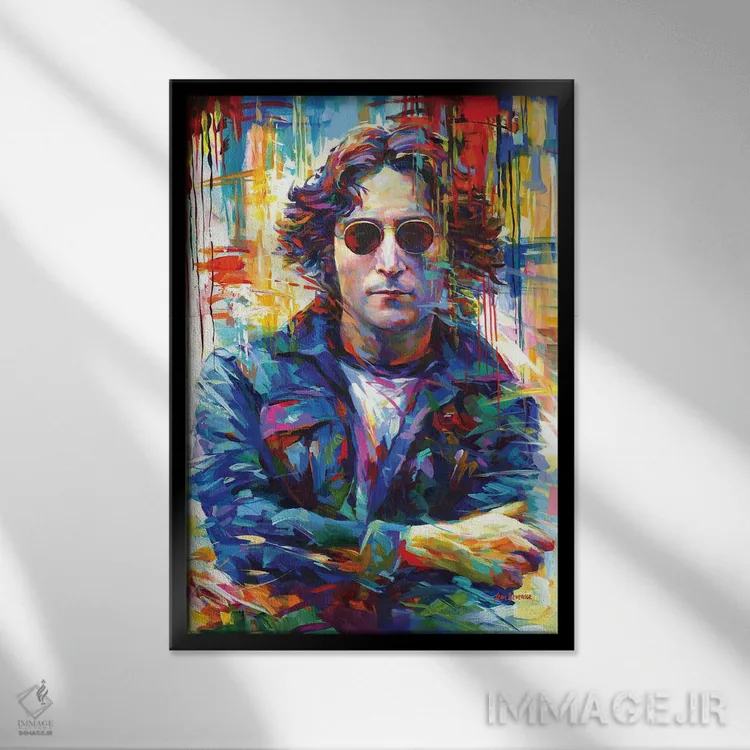 تابلو دکوراتیو جان لنون اثر لئون دوونیس - نمای قابدار مشکی