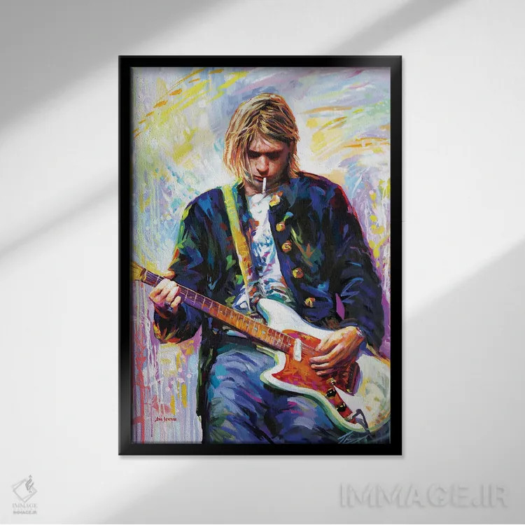 تابلو دکوراتیو کرت کوبین ۳ اثر لئون دوونیس - نمای قابدار مشکی