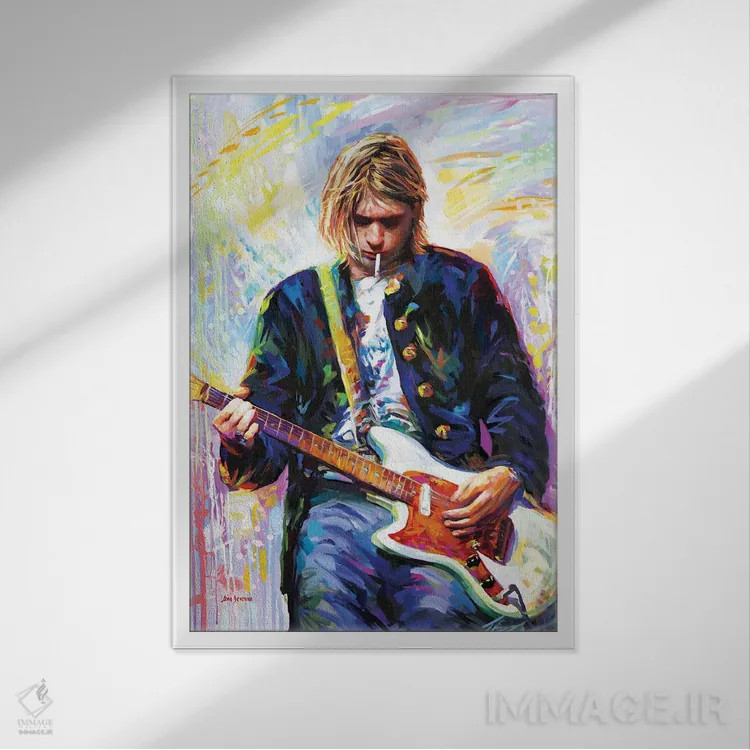 تابلو دکوراتیو کرت کوبین ۳ اثر لئون دوونیس - نمای قابدار سفید