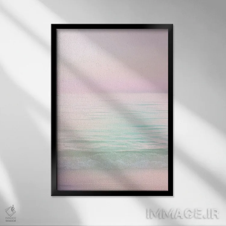 تابلو دکوراتیو منظره دریایی به رنگ صورتی ملایم و رویاگون ۱ اثر دومینیک واری - نمای قابدار مشکی