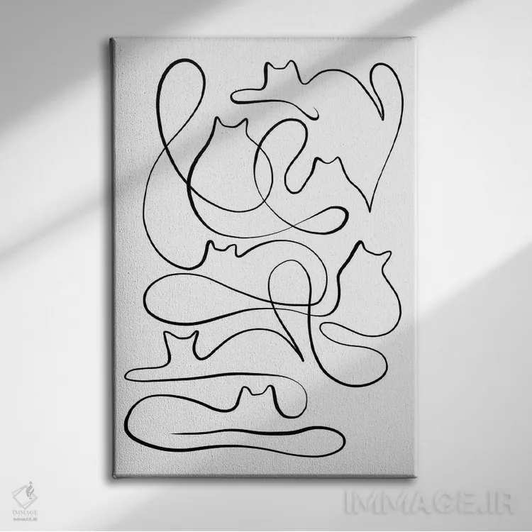 تابلو مینیمال خط نگاری سیلوئت گربه اثر دومینیک واری - نمای روبهرو روی دیوار