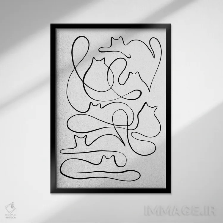تابلو مینیمال خط نگاری سیلوئت گربه اثر دومینیک واری - نمای قابدار مشکی