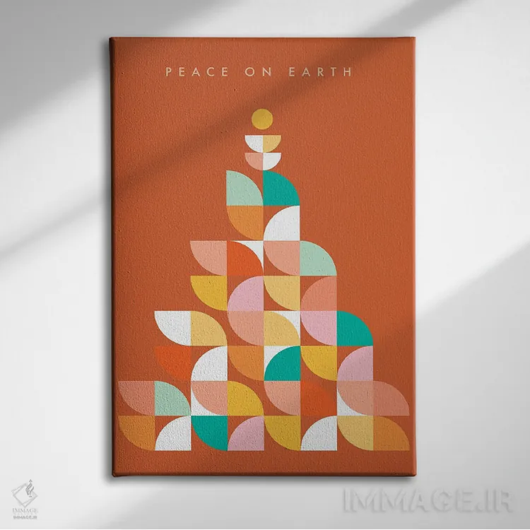 تابلو مینیمال درخت کریسمس مدرن میان قرن ۴ اثر دومینیک واری - نمای روبهرو روی دیوار