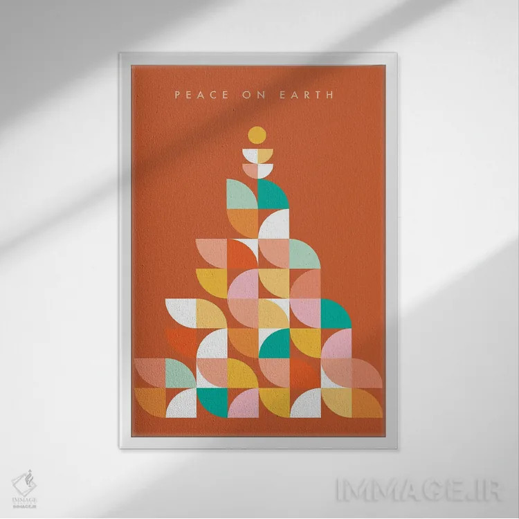 تابلو مینیمال درخت کریسمس مدرن میان قرن ۴ اثر دومینیک واری - نمای قابدار سفید