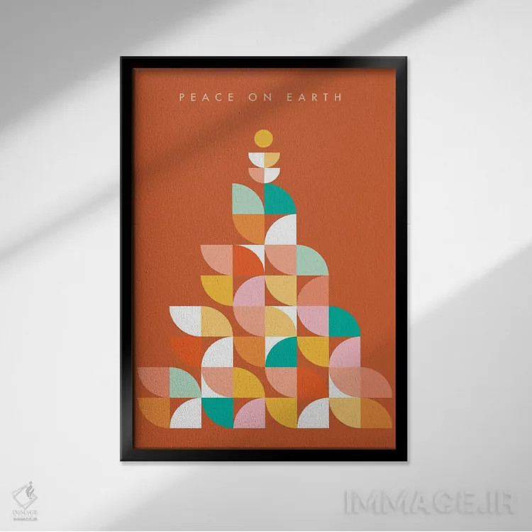 تابلو مینیمال درخت کریسمس مدرن میان قرن ۴ اثر دومینیک واری - نمای قابدار مشکی