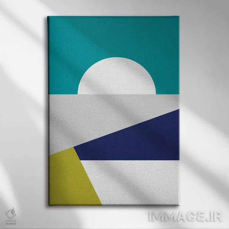تابلو انتزاعی هندسه آبی مدرن میان قرن اثر دومینیک واری - نمای روبهرو روی دیوار