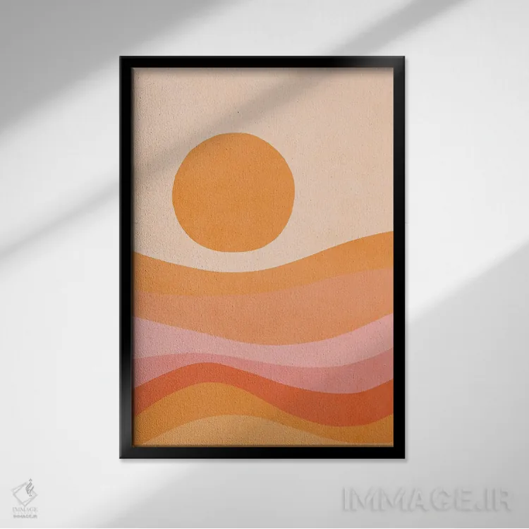 تابلو انتزاعی غروب تابستان طلایی مدرن میان قرن اثر دومینیک واری - نمای قابدار مشکی