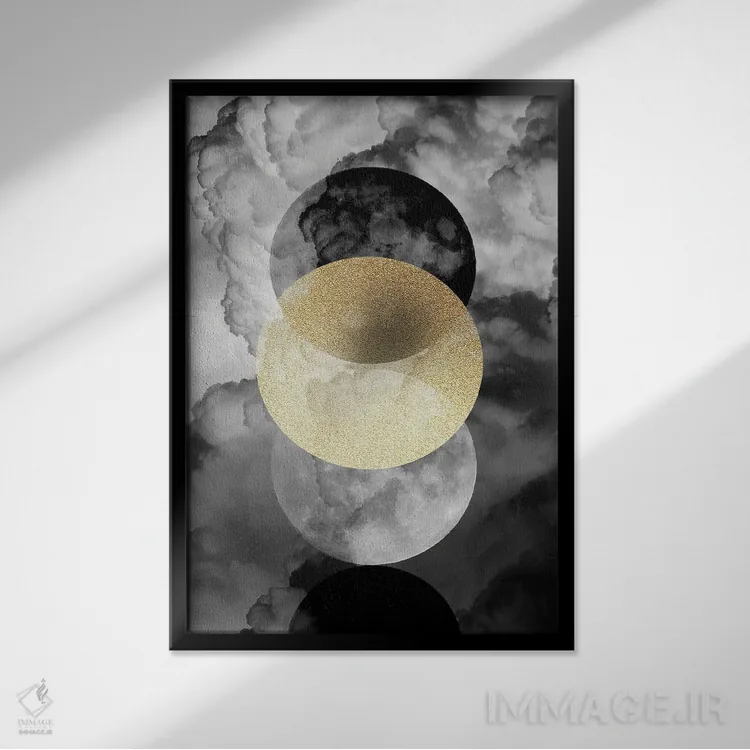تابلو مدرن فازهای ماه در میان ابرها اثر دومینیک واری - نمای قابدار مشکی