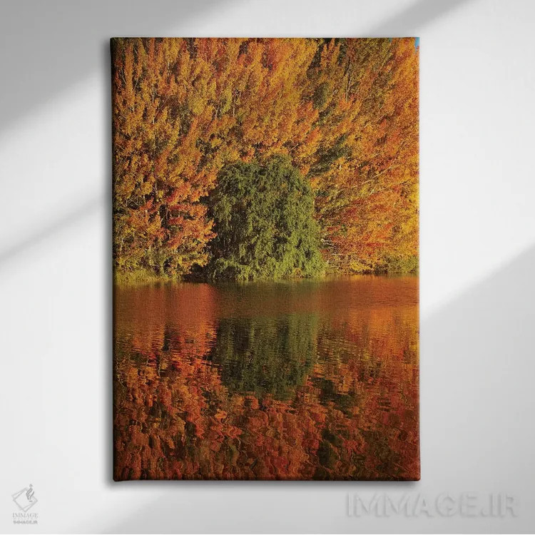 تابلو دکوراتیو انعکاس پاییزی در برکه کلندز، منطقه ساوت کنتر بری، جزیره جنوبی… اثر دیوید وال - نمای روبهرو روی دیوار