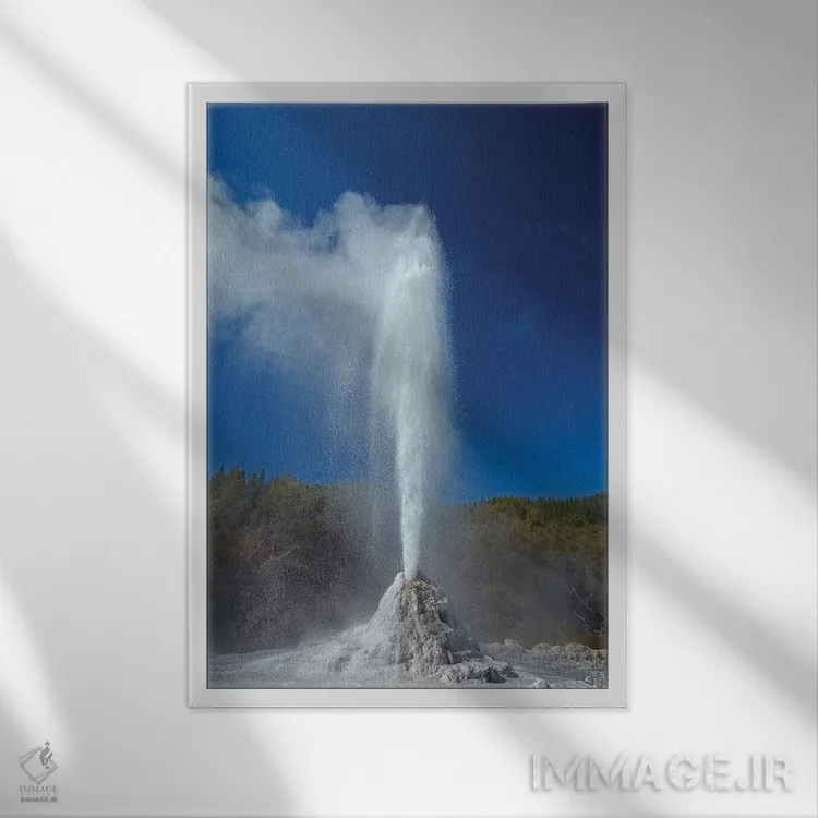 تابلو دکوراتیو چشمه آبگرم فوران کننده وایوتاپو، نزدیک روتوروا، جزیره شمالی… اثر دیوید وال - نمای قابدار سفید