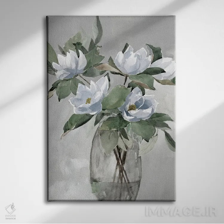 تابلو مدرن طرح گلدار در رنگ خاکستری اثر داگوود پورتفولیو - نمای روبهرو روی دیوار