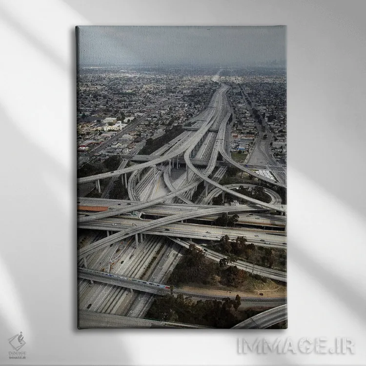 تابلو دکوراتیو نمای هوایی I، تقاطع هری پرگرسون، لس آنجلس جنوبی، کالیفرنیا، آ… اثر دیوید وال - نمای روبهرو روی دیوار