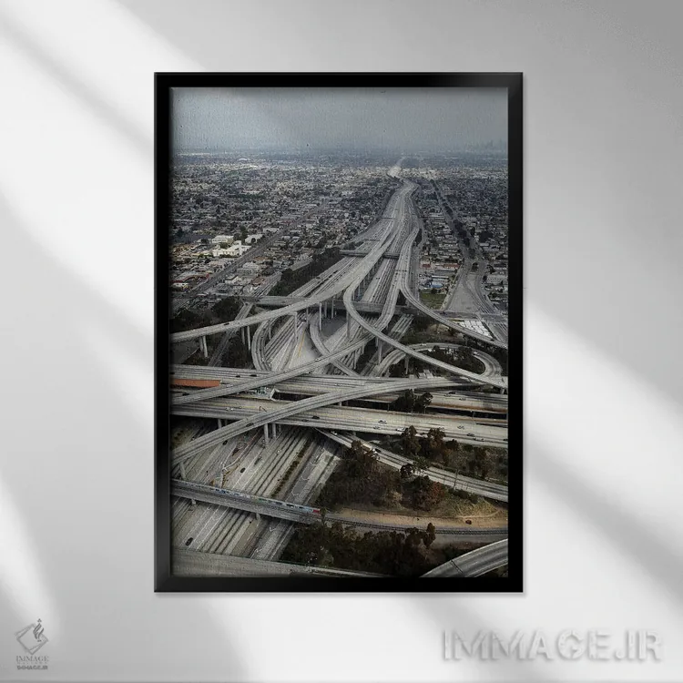 تابلو دکوراتیو نمای هوایی I، تقاطع هری پرگرسون، لس آنجلس جنوبی، کالیفرنیا، آ… اثر دیوید وال - نمای قابدار مشکی