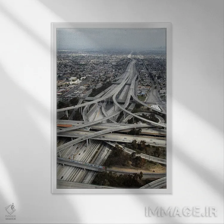 تابلو دکوراتیو نمای هوایی I، تقاطع هری پرگرسون، لس آنجلس جنوبی، کالیفرنیا، آ… اثر دیوید وال - نمای قابدار سفید