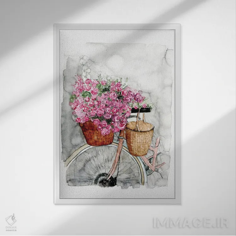 تابلو دکوراتیو دوچرخه در بهار اثر داگوود پورتفولیو - نمای قابدار سفید
