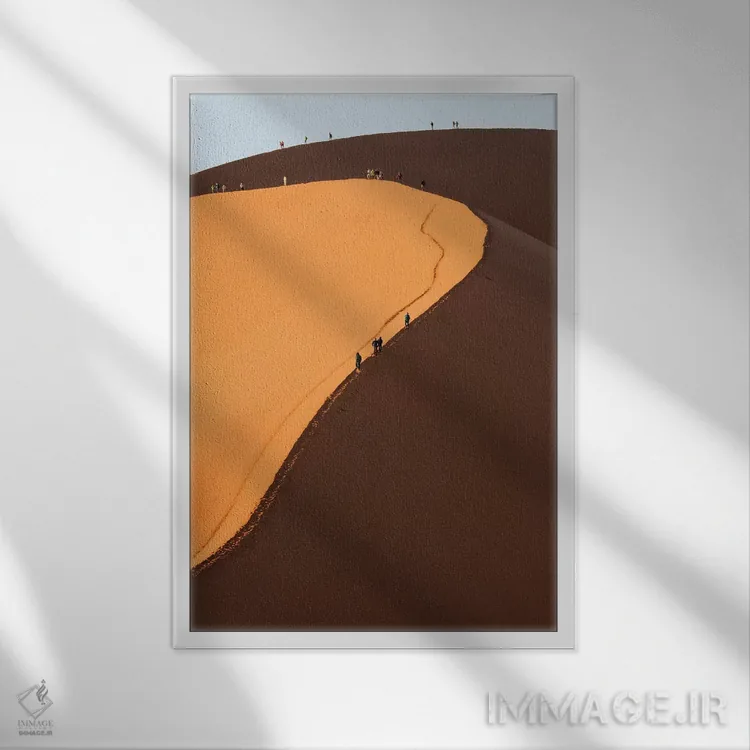 تابلو دکوراتیو Namib Desert. Hikers climbing the red sand dune in Namibi… اثر دبورا وینچستر - نمای قابدار سفید
