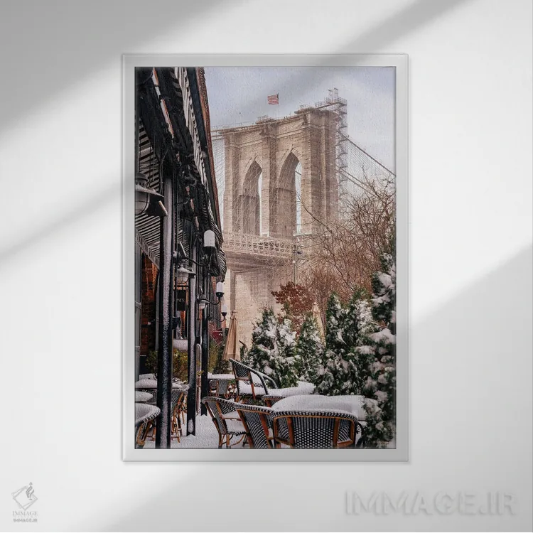 تابلو دکوراتیو روزهای برفی زیر پل بروکلین اثر دیلان واکر - نمای قابدار سفید