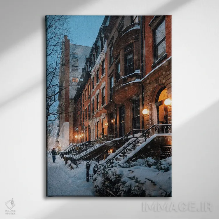 تابلو دکوراتیو شب برفی در بروکلین هایتس اثر دیلان واکر - نمای روبهرو روی دیوار