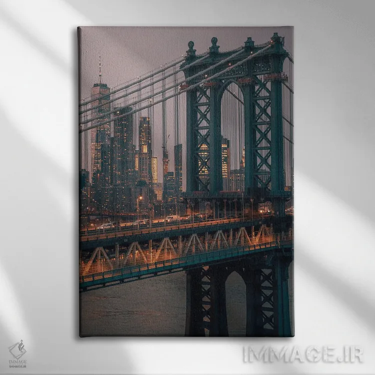 تابلو دکوراتیو پل منهتن با نمای آسمان خراش های منهتن اثر دیلان واکر - نمای روبهرو روی دیوار