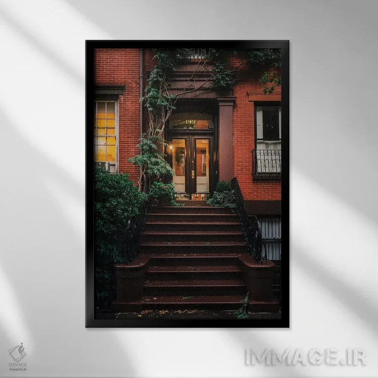 تابلو دکوراتیو پله های ورودی بهاری در بروکلین اثر دیلان واکر - نمای قابدار مشکی