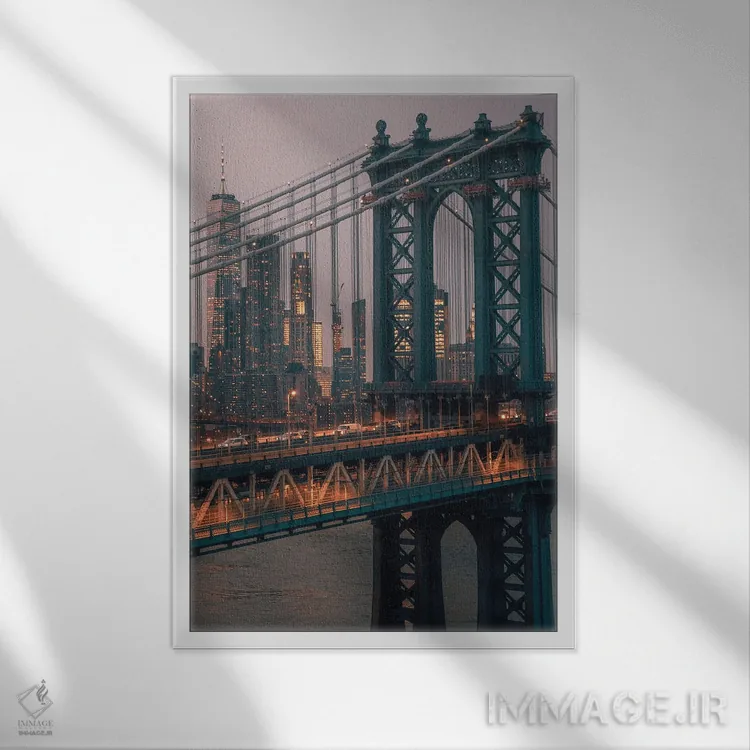 تابلو دکوراتیو پل منهتن با نمای آسمان خراش های منهتن اثر دیلان واکر - نمای قابدار سفید