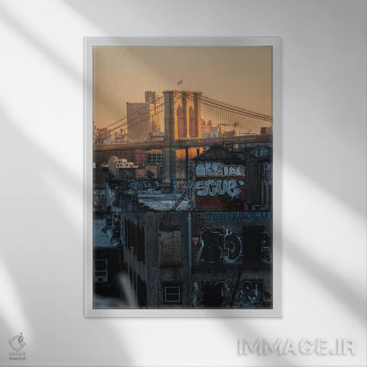 تابلو دکوراتیو گرافیتی روی پل بروکلین اثر دیلان واکر - نمای قابدار سفید