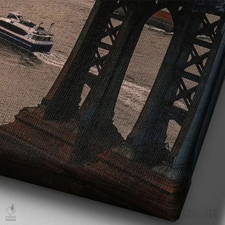 تابلو دکوراتیو نمای آسمان خراش های نیویورک از پل منهتن اثر دیلان واکر - نمای نزدیک بافت بوم