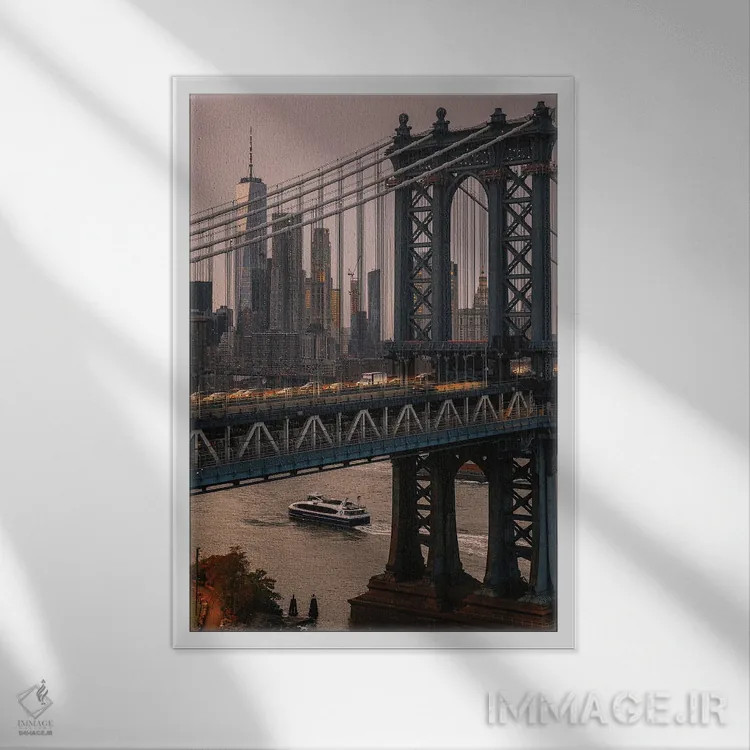 تابلو دکوراتیو نمای آسمان خراش های نیویورک از پل منهتن اثر دیلان واکر - نمای قابدار سفید