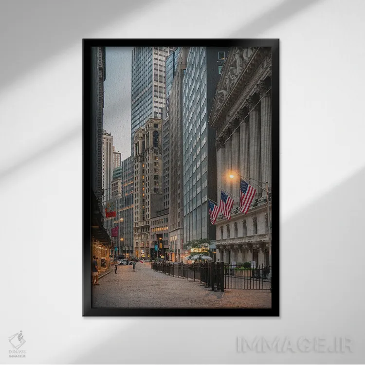 تابلو دکوراتیو شب آرام در وال استریت اثر دیلان واکر - نمای قابدار مشکی