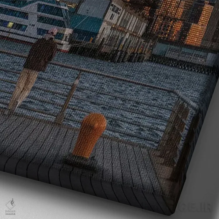 تابلو دکوراتیو شب آرام در اسکله ۴۵ اثر دیلان واکر - نمای نزدیک بافت بوم