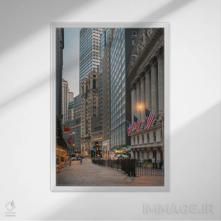 تابلو دکوراتیو شب آرام در وال استریت اثر دیلان واکر - نمای قابدار سفید