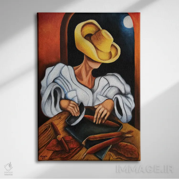 تابلو دکوراتیو ساخت سیگار اثر دیکسی میگز - نمای روبهرو روی دیوار