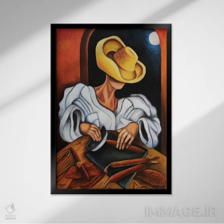 تابلو دکوراتیو ساخت سیگار اثر دیکسی میگز - نمای قابدار مشکی