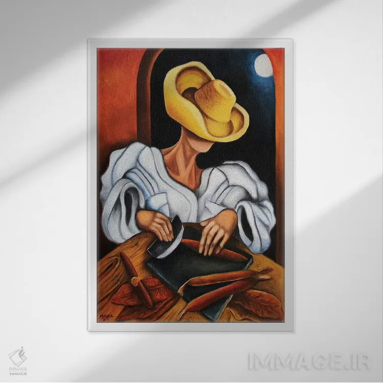 تابلو دکوراتیو ساخت سیگار اثر دیکسی میگز - نمای قابدار سفید