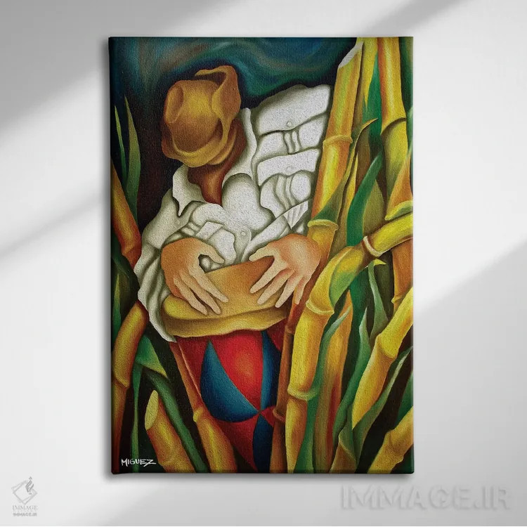 تابلو دکوراتیو رومبا روی ساقه های نیشکر اثر دیکسی میگز - نمای روبهرو روی دیوار