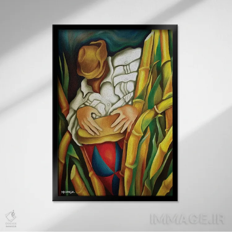 تابلو دکوراتیو رومبا روی ساقه های نیشکر اثر دیکسی میگز - نمای قابدار مشکی