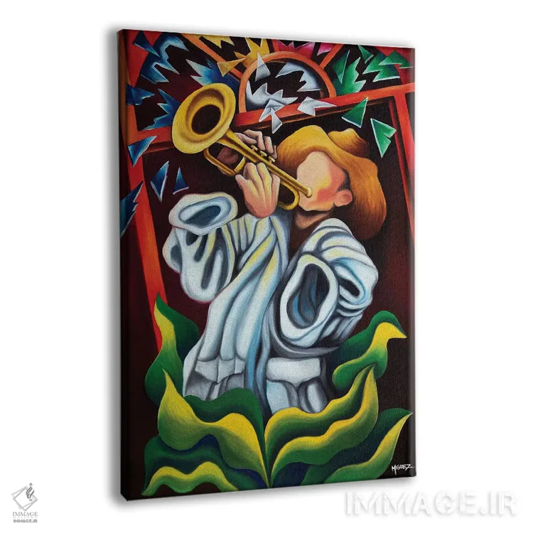 تابلو دکوراتیو ترومپت در میان گیاهان اثر دیکسی میگز - نمای پرسپکتیو محصول