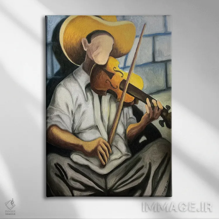 تابلو دکوراتیو نوازنده ویولن اثر دیکسی میگز - نمای روبهرو روی دیوار