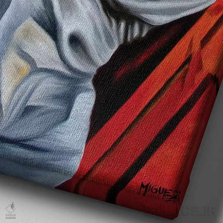 تابلو دکوراتیو ترومپت اثر دیکسی میگز - نمای نزدیک بافت بوم