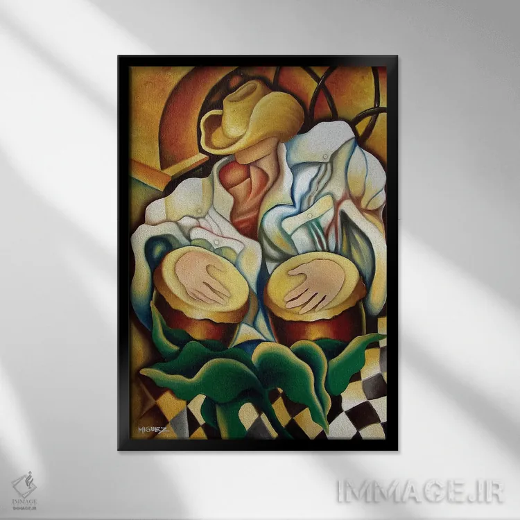 تابلو دکوراتیو بونگوها اثر دیکسی میگز - نمای قابدار مشکی